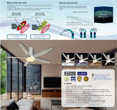 Quạt Trần Panasonic F-60UFN - 5 Cánh Có Đèn LED